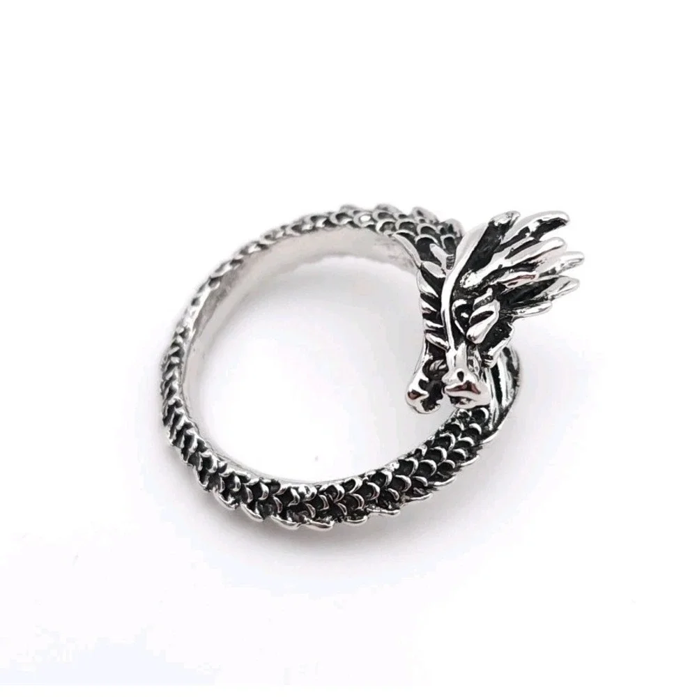 Dragon Head Ring Silver Plated Adjustable Gothic Fantasy Artistic Jewelry
